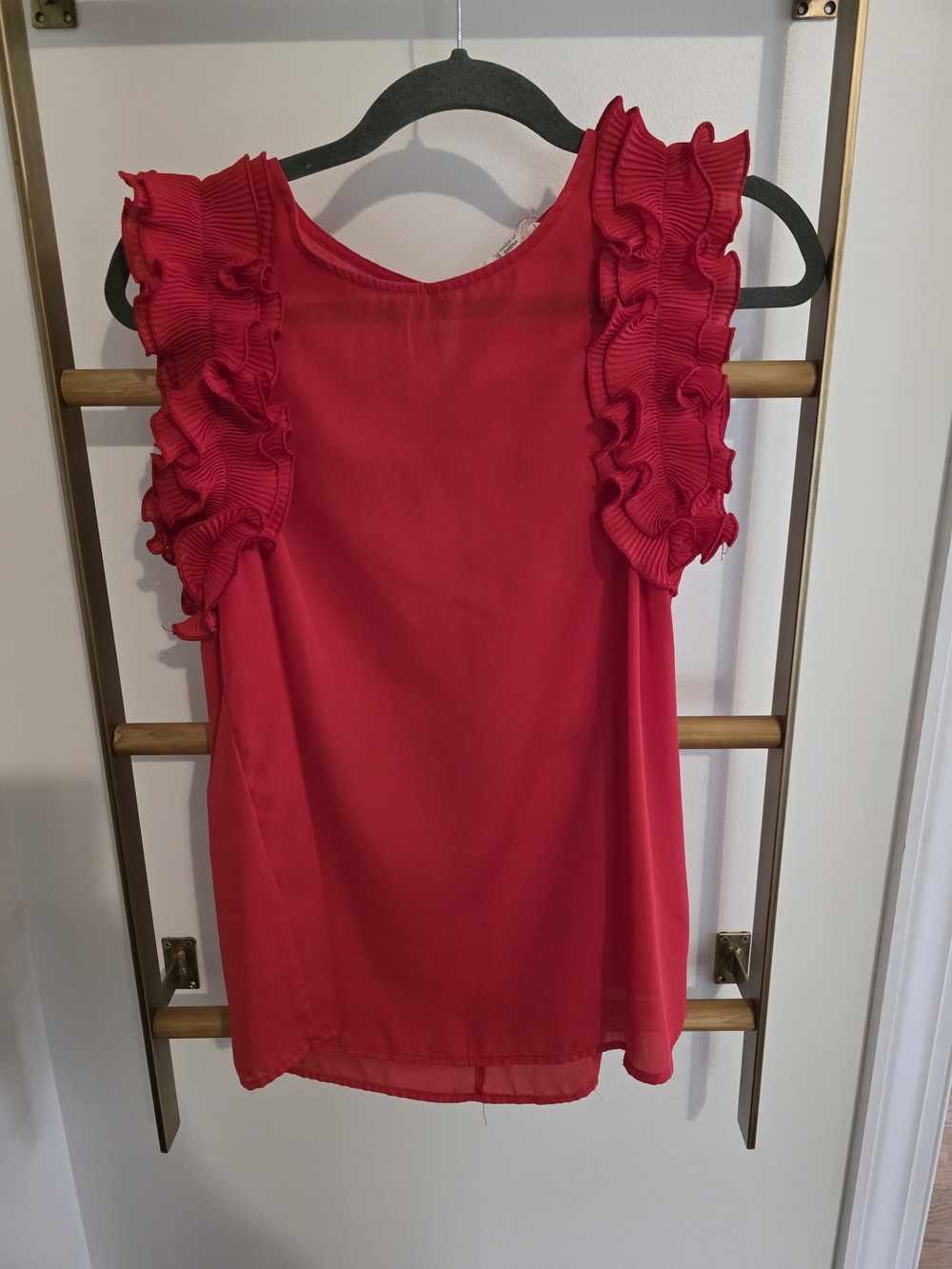 Vine & Love Bright Red Ruffle Sleeve Blouse
